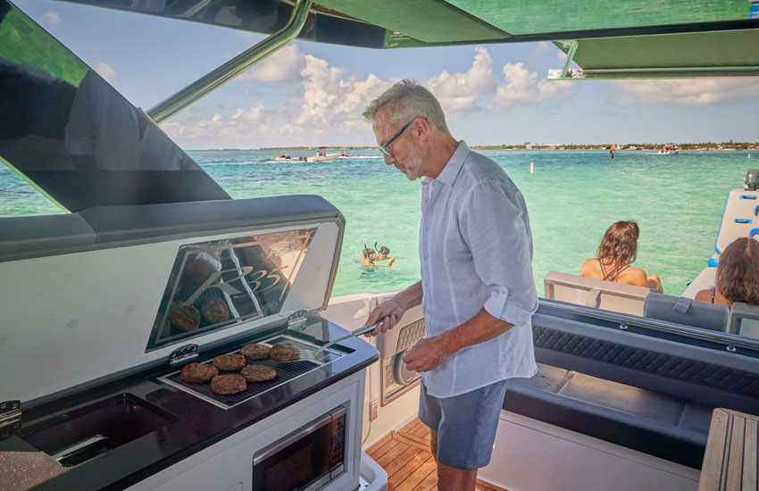 Not your average bowrider: The Cobalt R35’s AutoDeploy Galley is a great value option